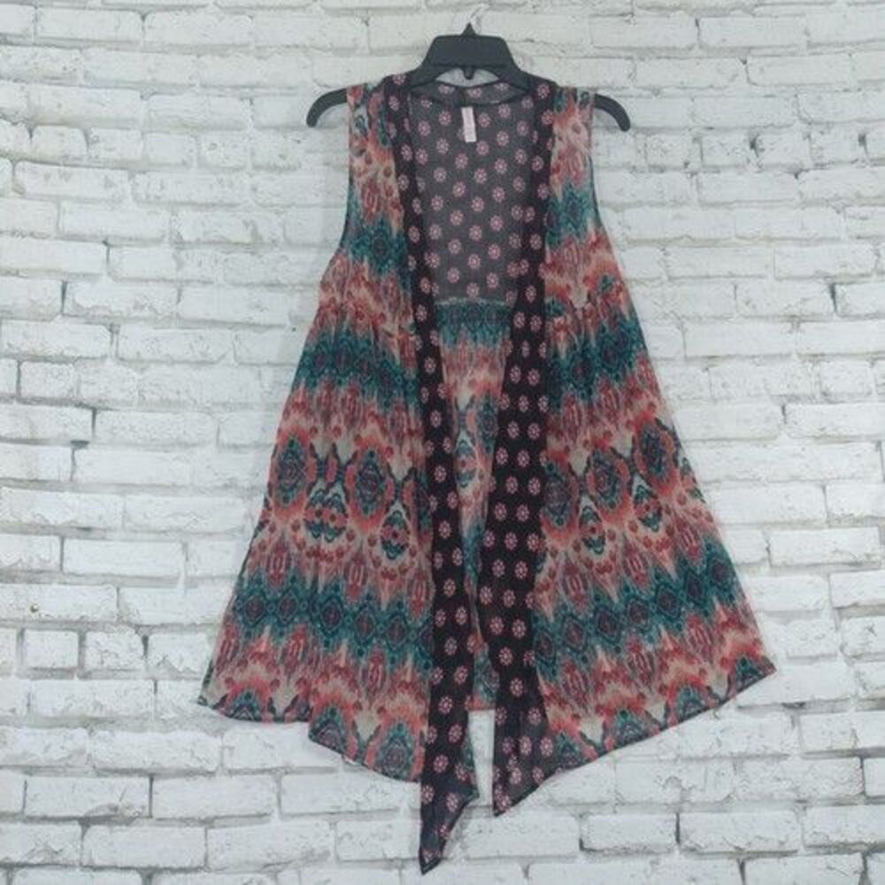 Xhilaration Womens Kimono XS Floral Semi Sheer Sleeveless Duster Flowy Open Boho